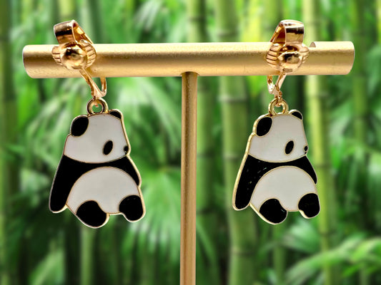 Panda Clip On Earrings