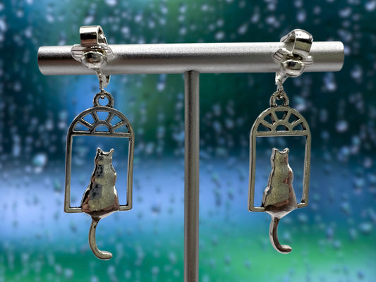 Cat Sitting in a Window Clip On Earrings