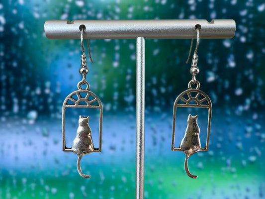 Cat Sitting in a Window Clip On Earrings
