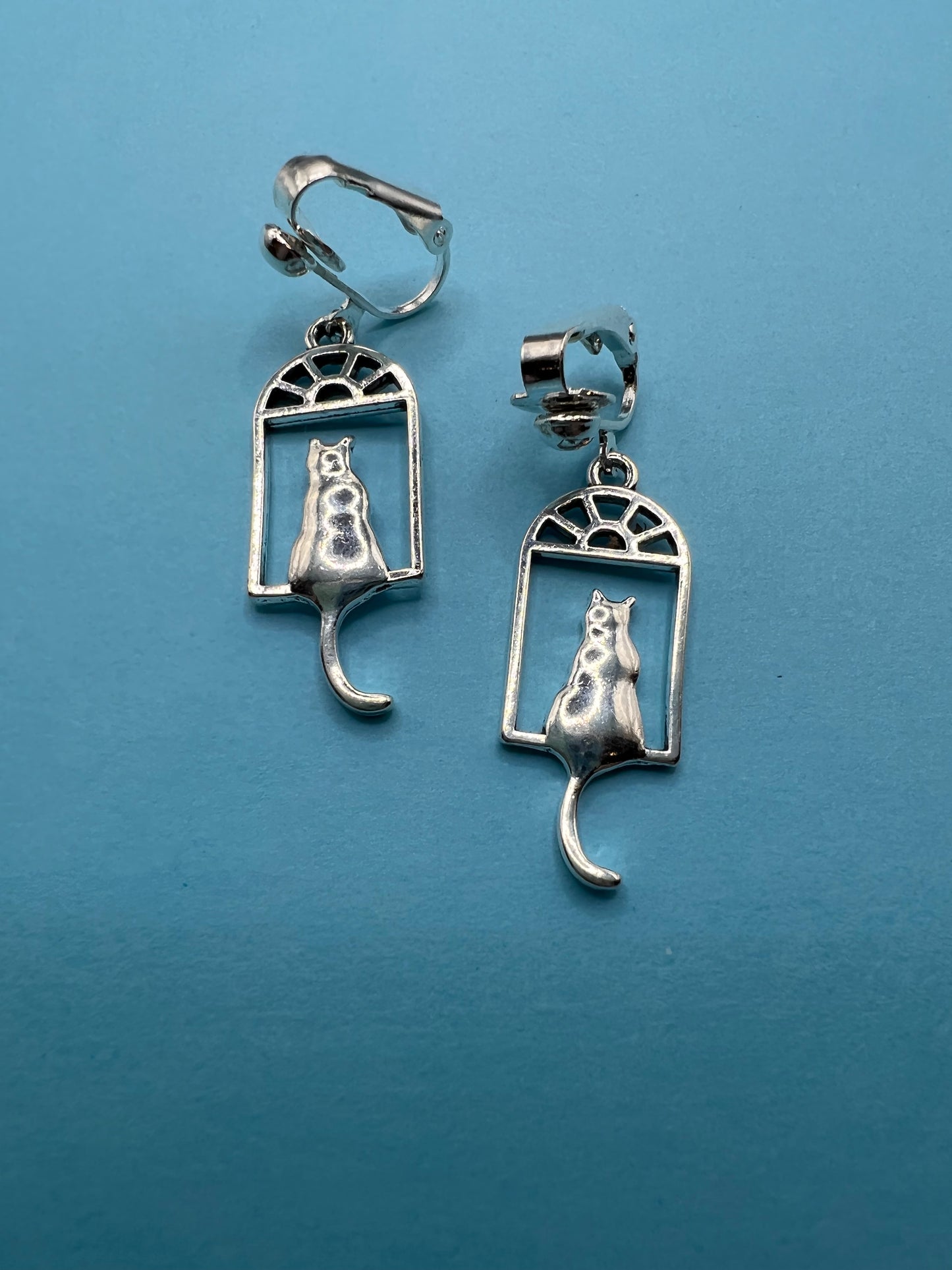 Cat Sitting in a Window Clip On Earrings