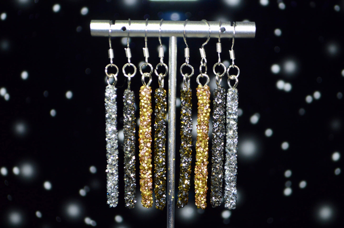 Crystal Long Metallic Clip On Earrings