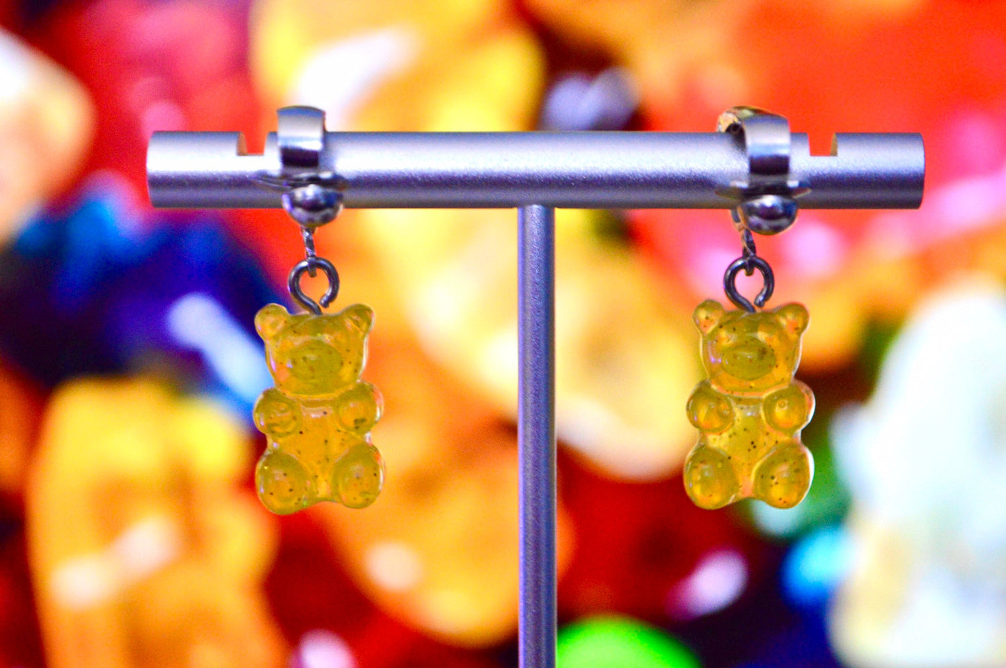 Gummy Bear Glitter Clip On Earrings