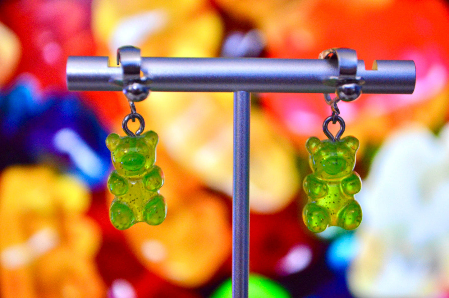 Gummy Bear Glitter Clip On Earrings