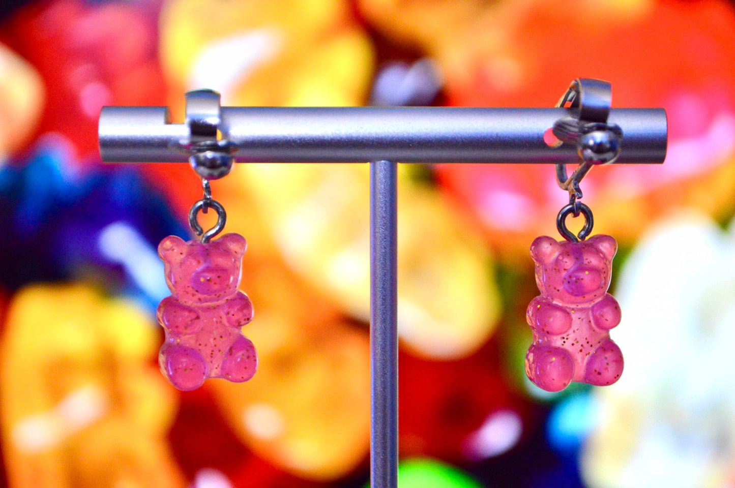 Gummy Bear Glitter Clip On Earrings