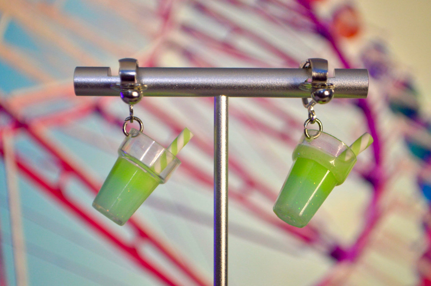 Fun Ombré Drink Charms Clip On Earrings