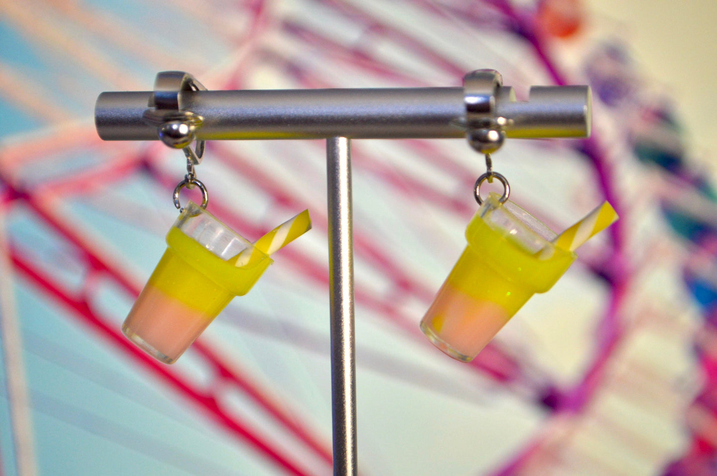 Fun Ombré Drink Charms Clip On Earrings