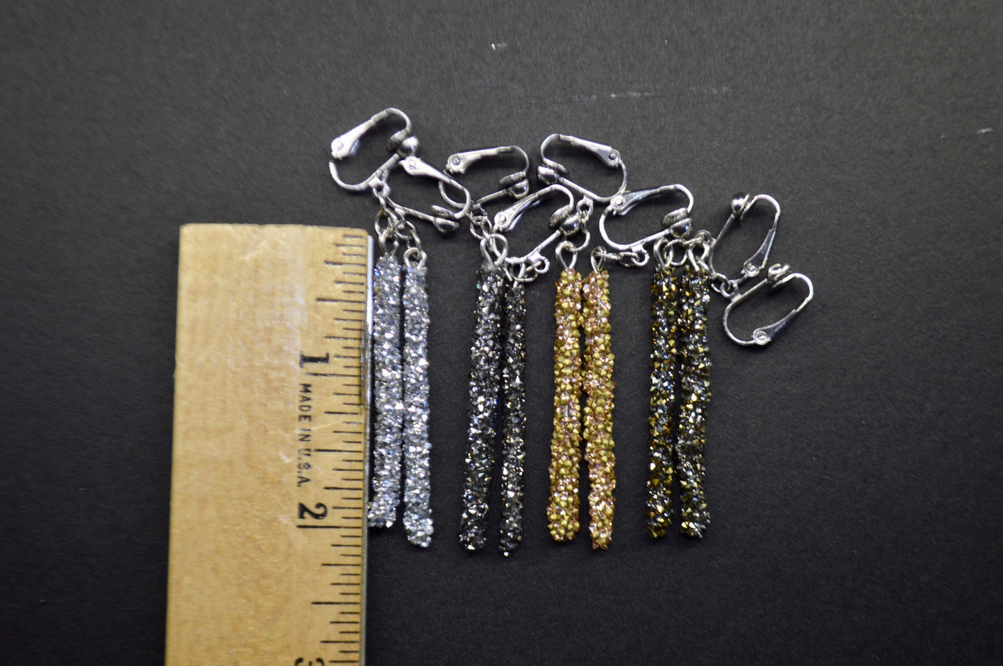 Crystal Long Metallic Clip On Earrings