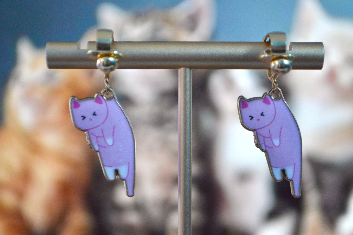 Cat Charms Cute Clip On Earrings