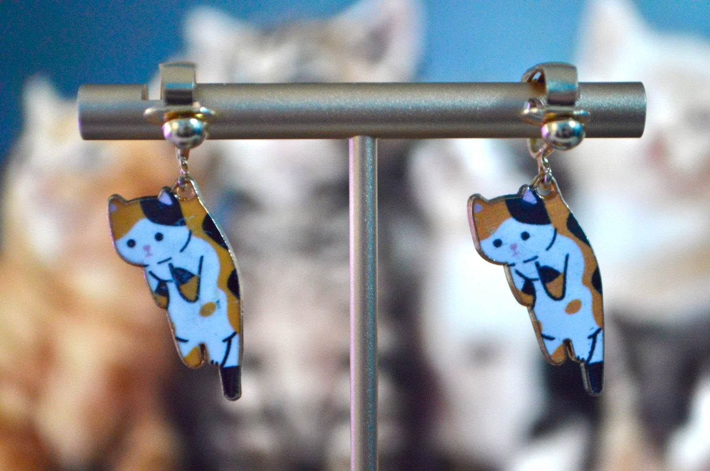 Cat Charms Cute Clip On Earrings