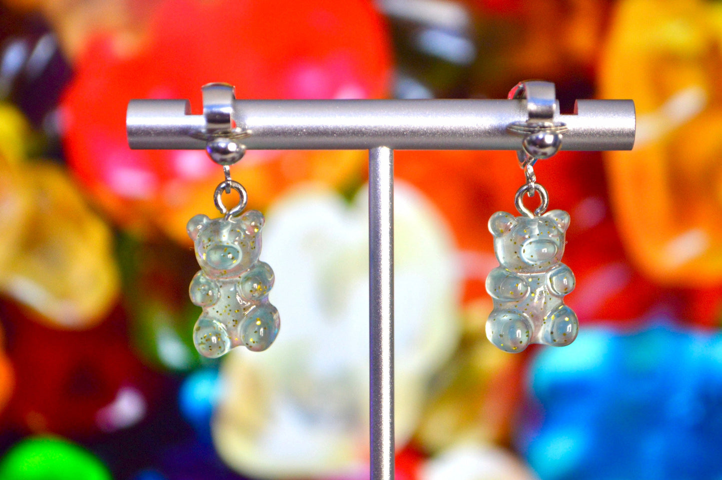 Gummy Bear Glitter Clip On Earrings