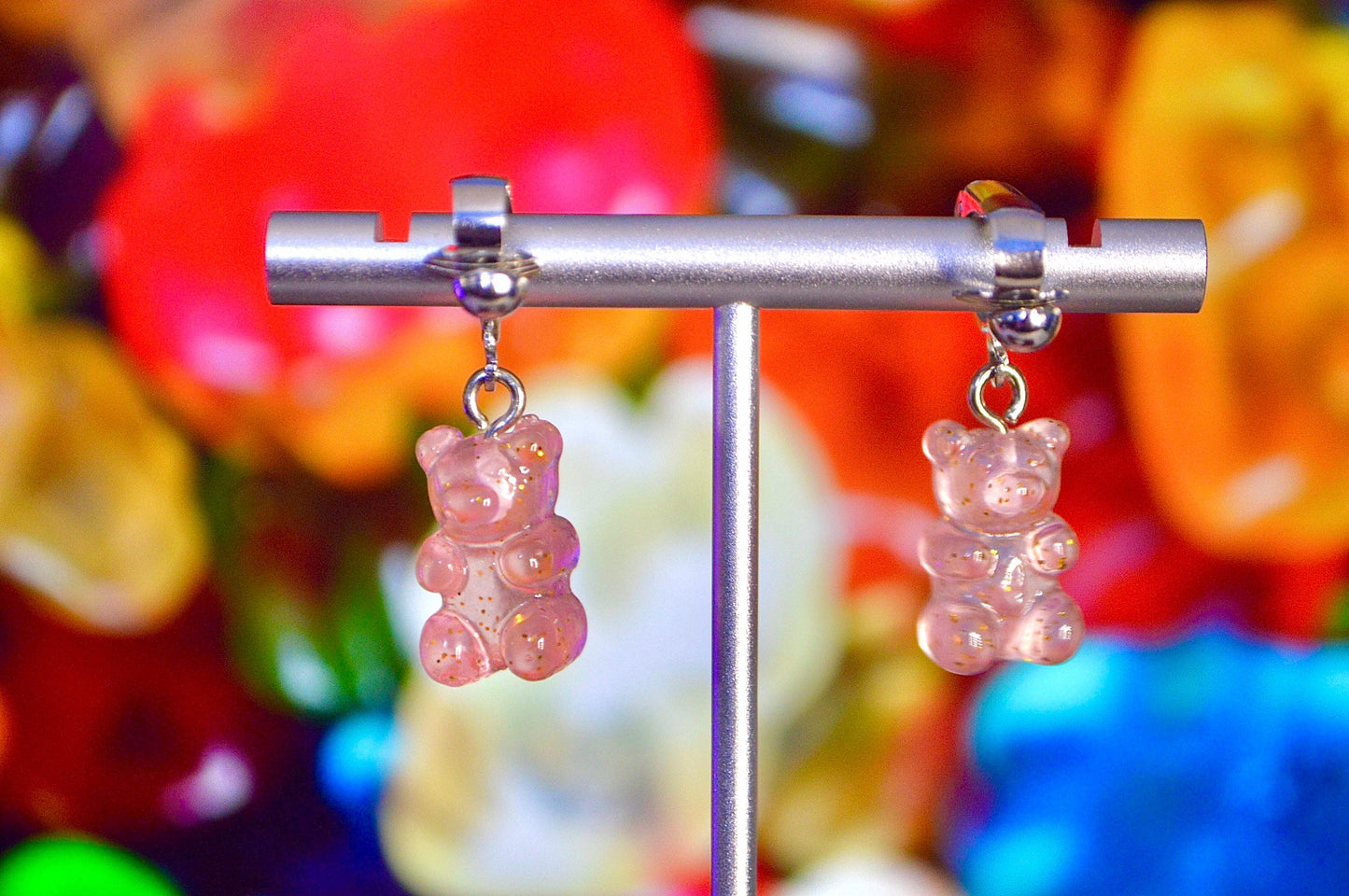 Gummy Bear Glitter Clip On Earrings