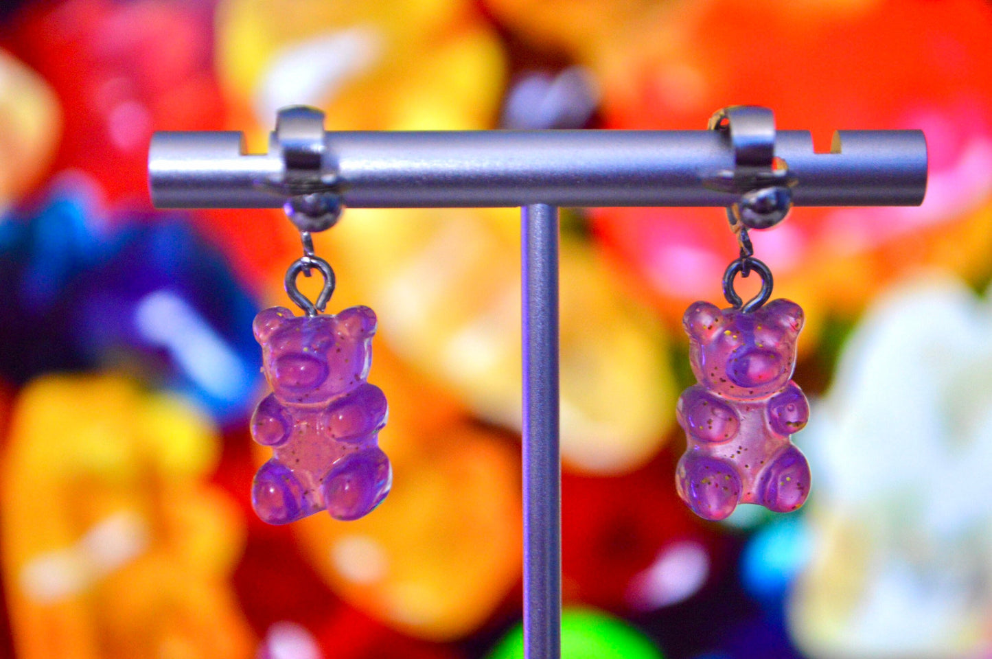 Gummy Bear Glitter Clip On Earrings