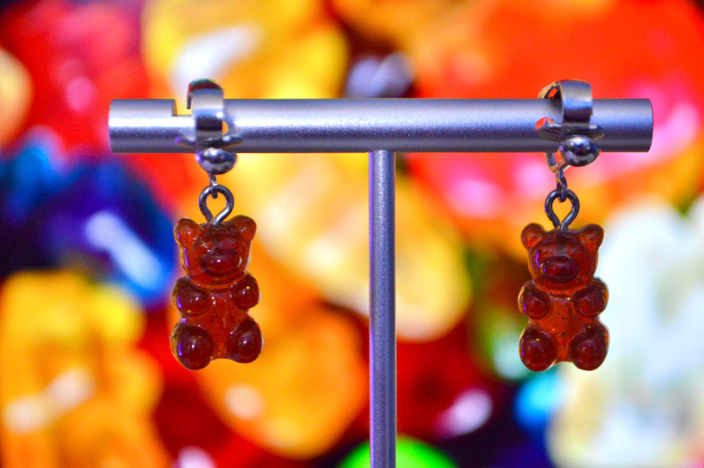 Gummy Bear Glitter Clip On Earrings