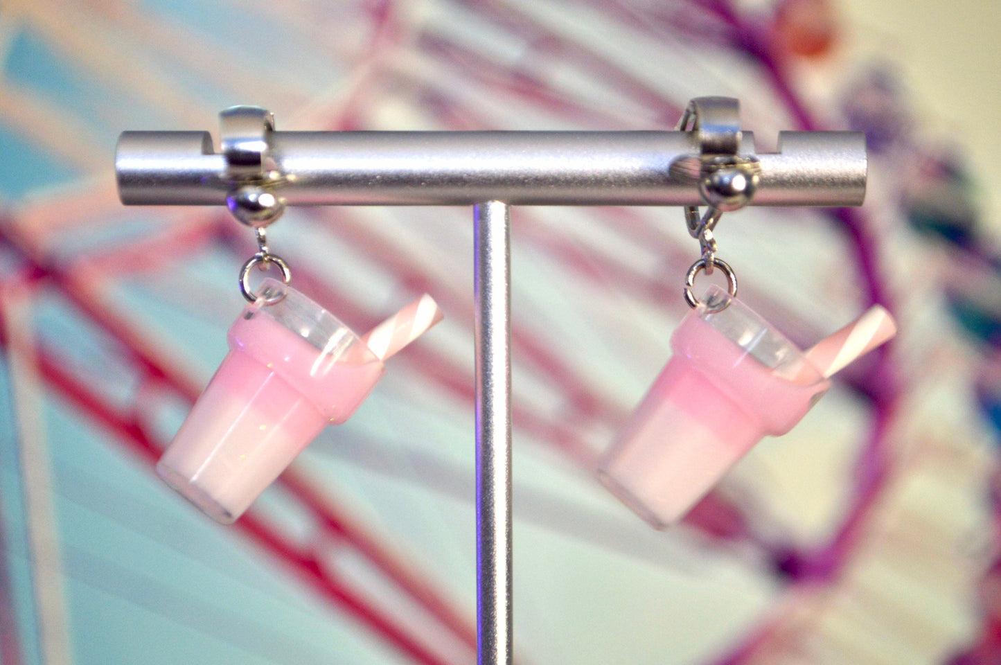 Fun Ombré Drink Charms Clip On Earrings