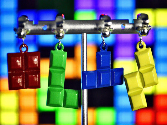 Geometric Gaming Blocks Clip On Earrings