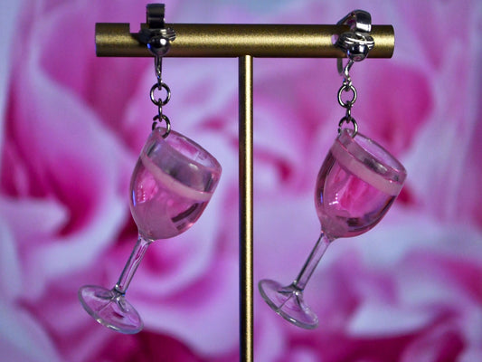 Rosé Wine Clip On Earrings
