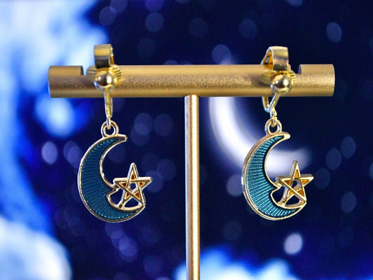 Moon and Star Clip On Earrings