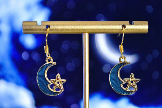 Moon and Star Clip On Earrings