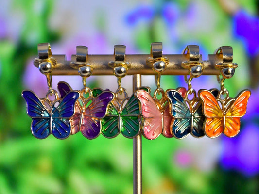 Butterflies Multicolored Clip On Earrings