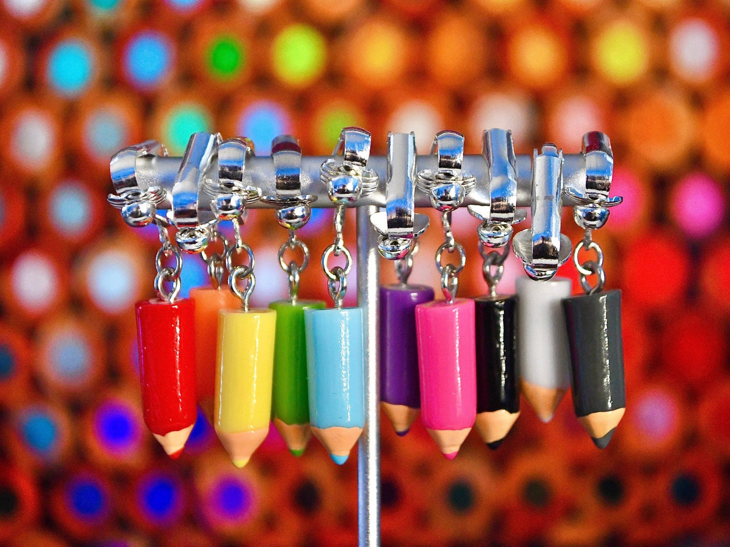 Colored Pencils Tiny Clip On Earrings