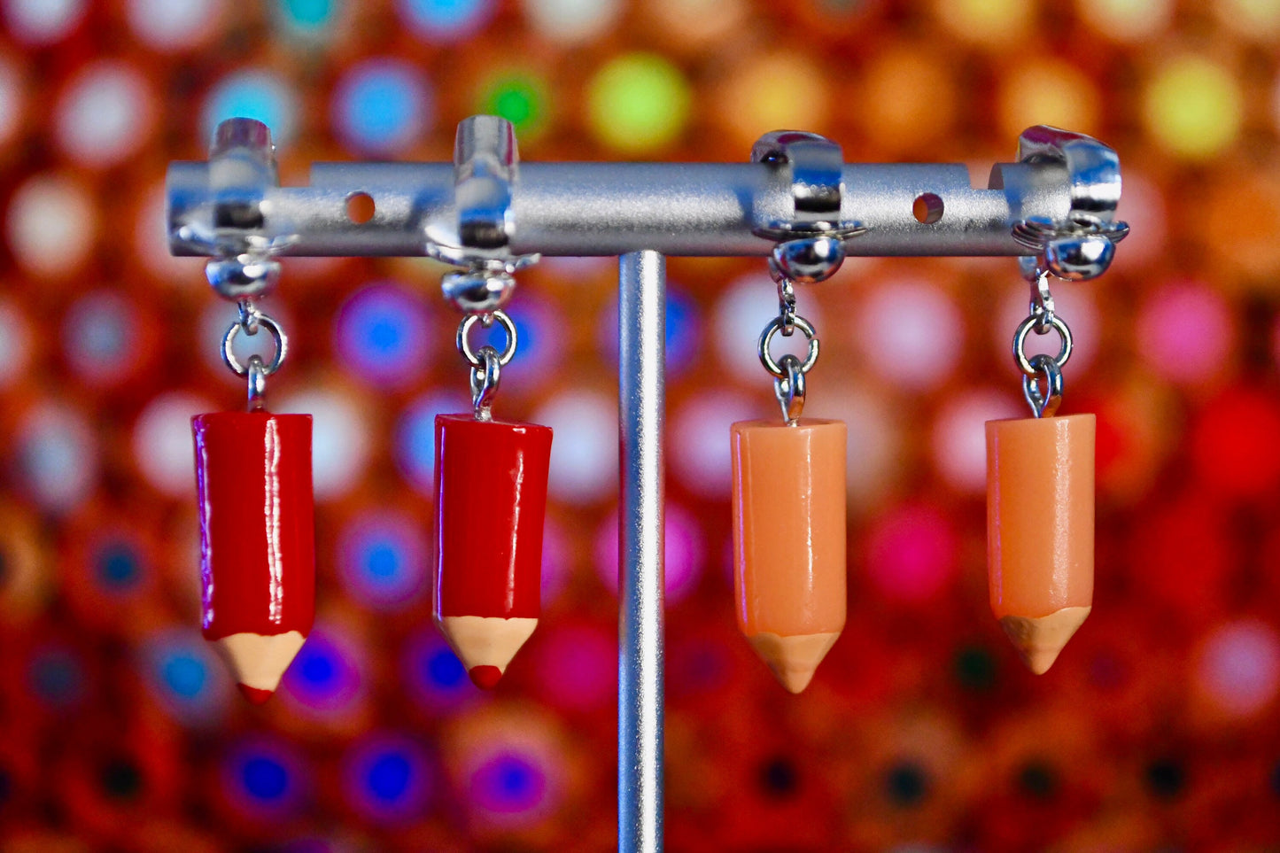 Colored Pencils Tiny Clip On Earrings