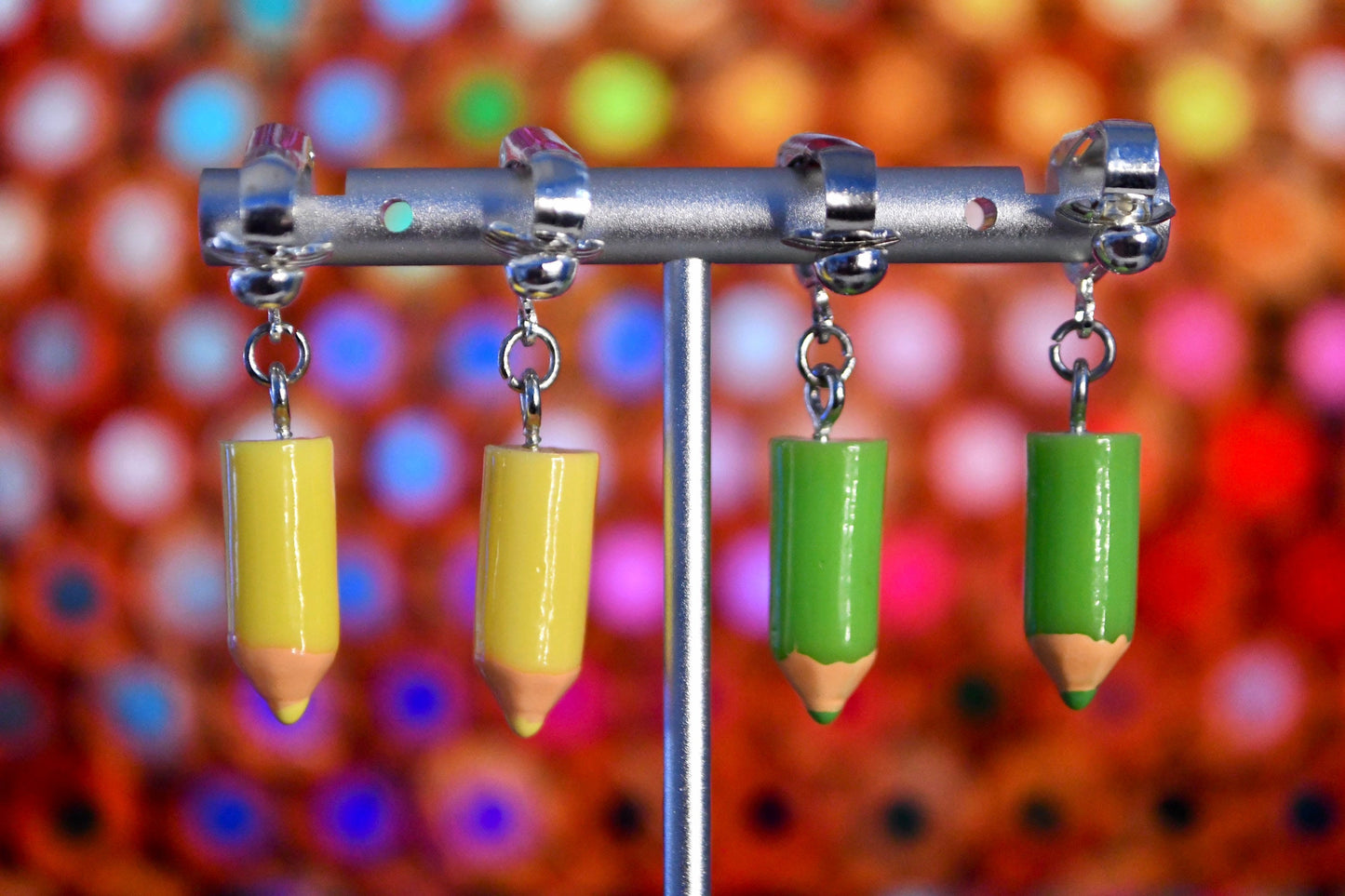 Colored Pencils Tiny Clip On Earrings