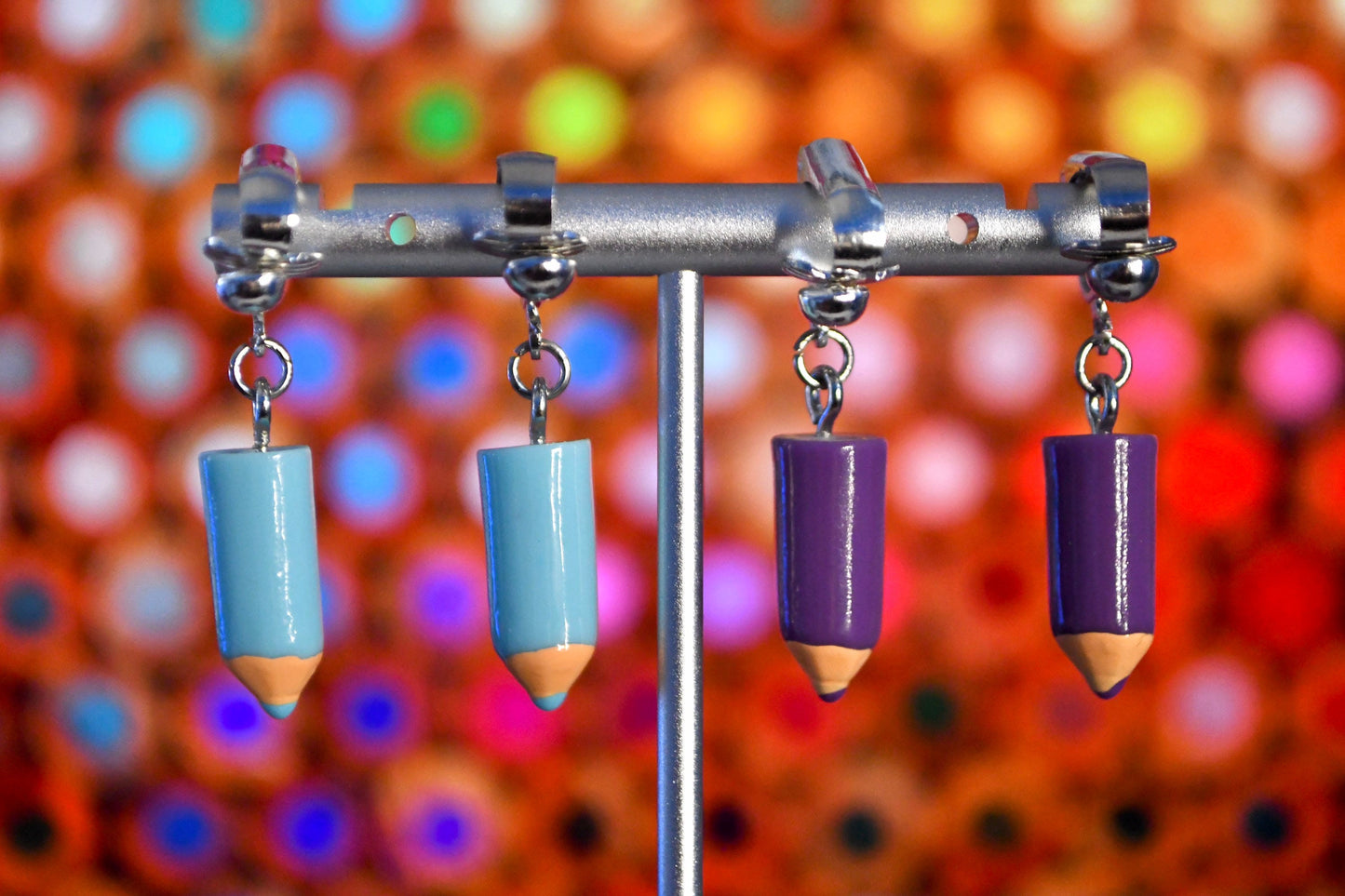 Colored Pencils Tiny Clip On Earrings