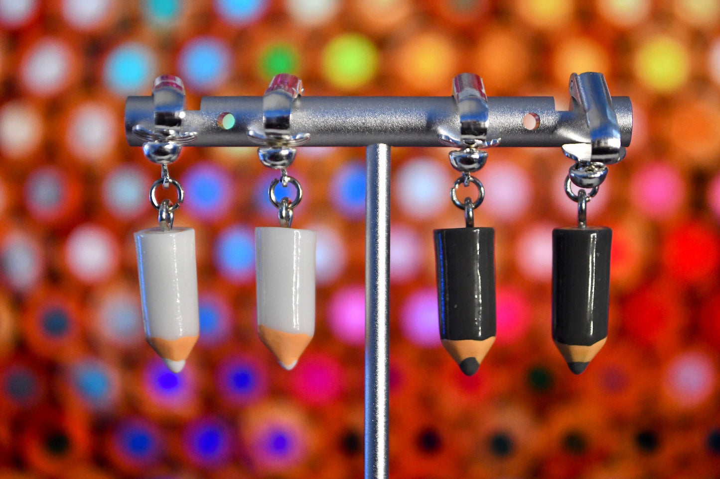 Colored Pencils Tiny Clip On Earrings