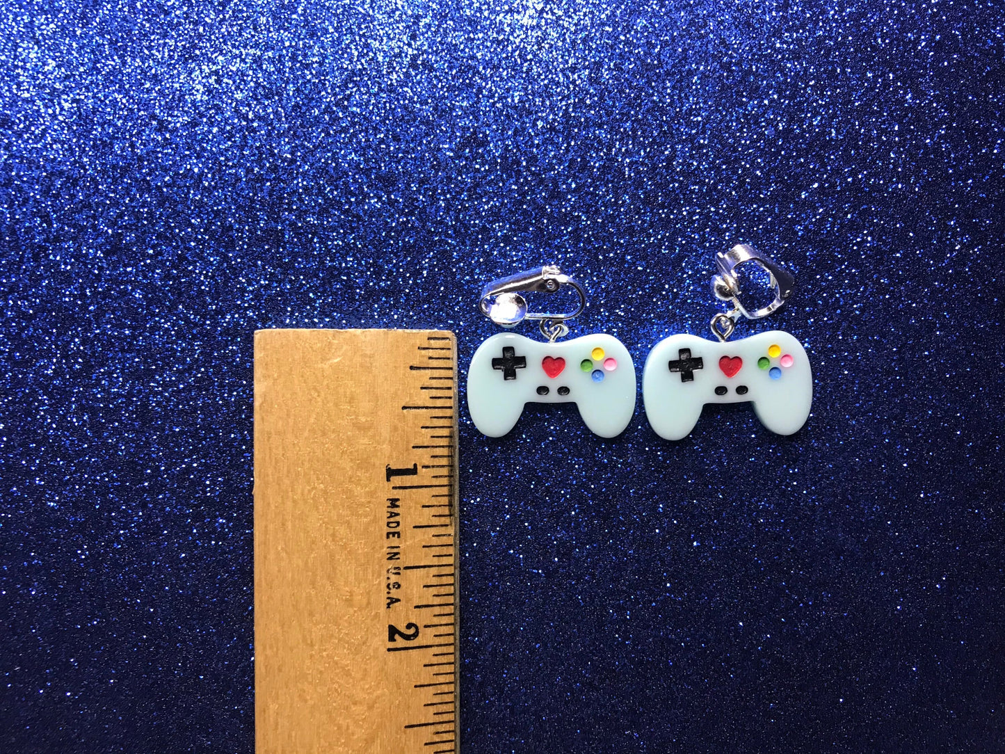 Gamer Girl Controller Clip On Earrings Blue
