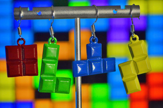 Geometric Gaming Blocks Clip On Earrings