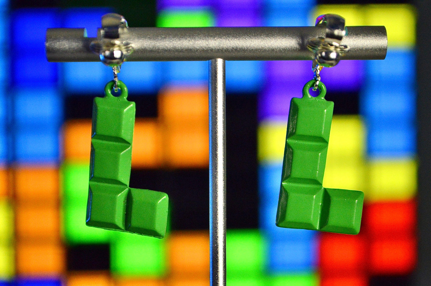 Geometric Gaming Blocks Clip On Earrings
