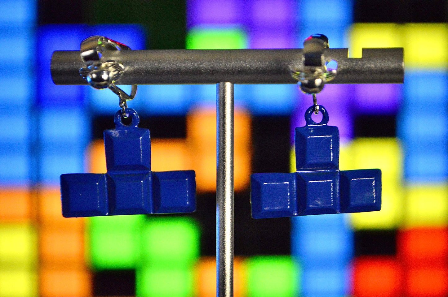 Geometric Gaming Blocks Clip On Earrings