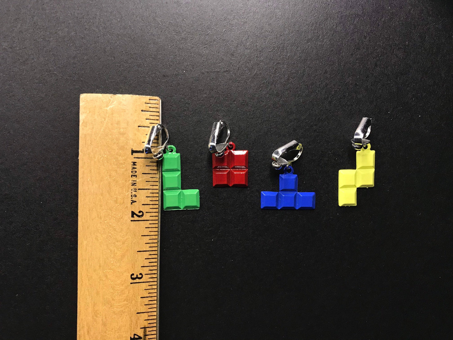 Geometric Gaming Blocks Clip On Earrings