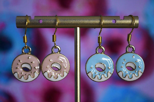 Doughnut Pink and Blue Clip On Earrings