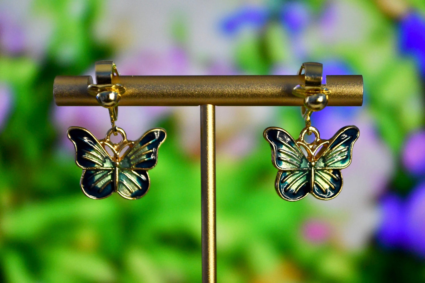 Butterflies Multicolored Clip On Earrings