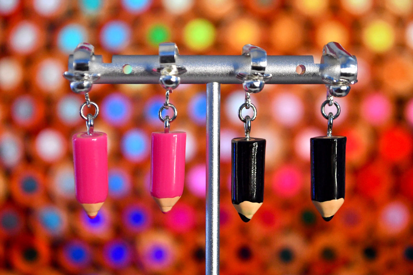 Colored Pencils Tiny Clip On Earrings