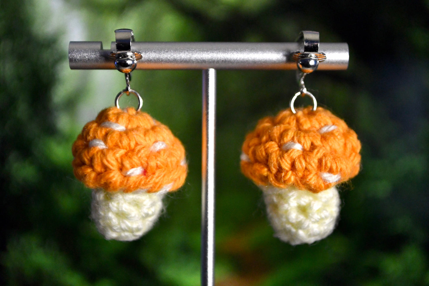 Mushroom Customizable Crochet Clip On Earrings-MADE TO ORDER