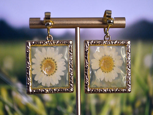 Flower Frame Real Clip On Earrings