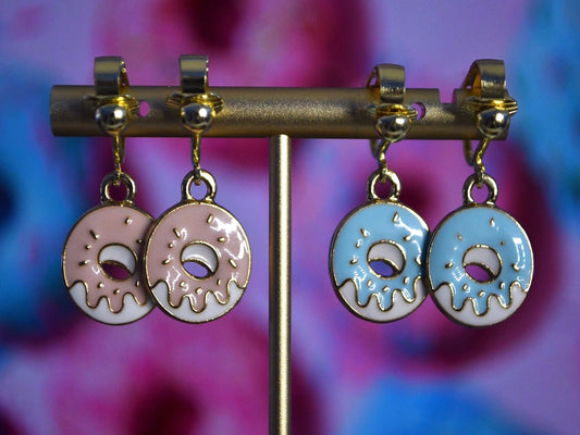 Doughnut Pink and Blue Clip On Earrings