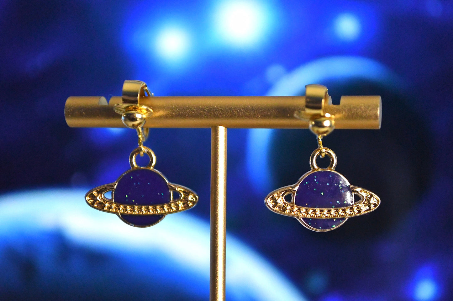 Saturn Planet Diamond Clip On Earrings