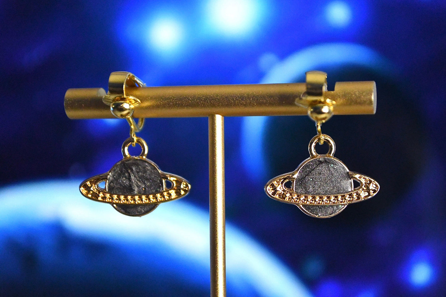 Saturn Planet Diamond Clip On Earrings