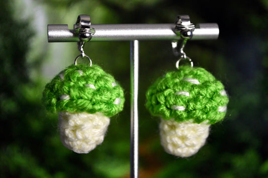 Mushroom Customizable Crochet Clip On Earrings-MADE TO ORDER