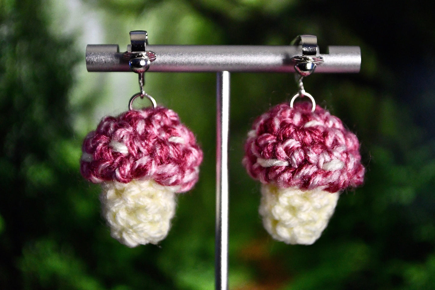Mushroom Customizable Crochet Clip On Earrings-MADE TO ORDER