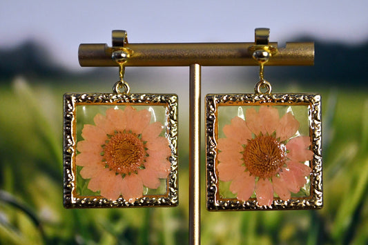 Flower Frame Real Clip On Earrings