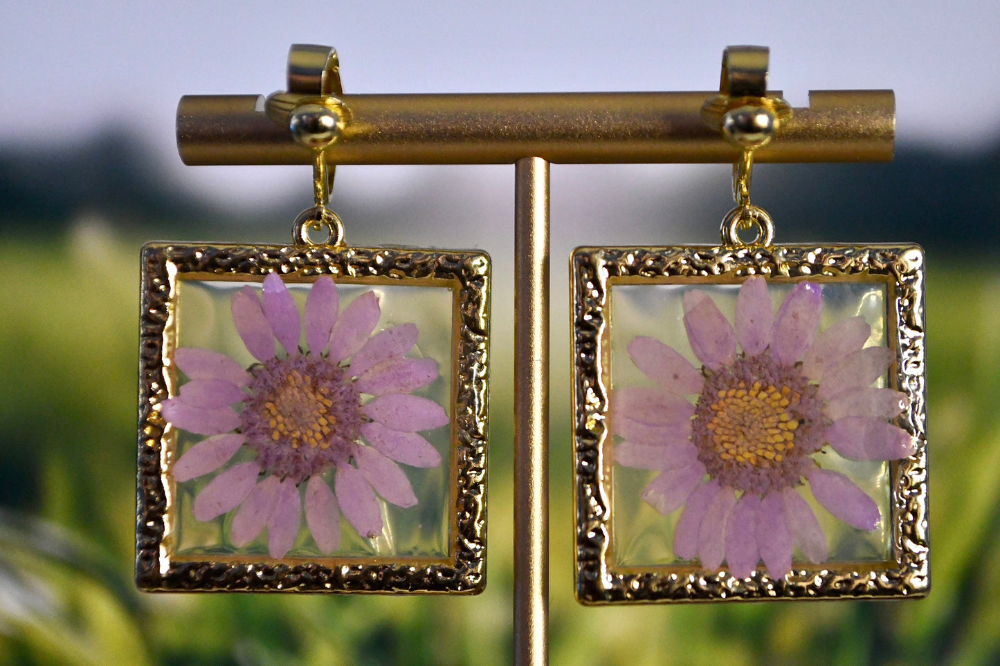 Flower Frame Real Clip On Earrings