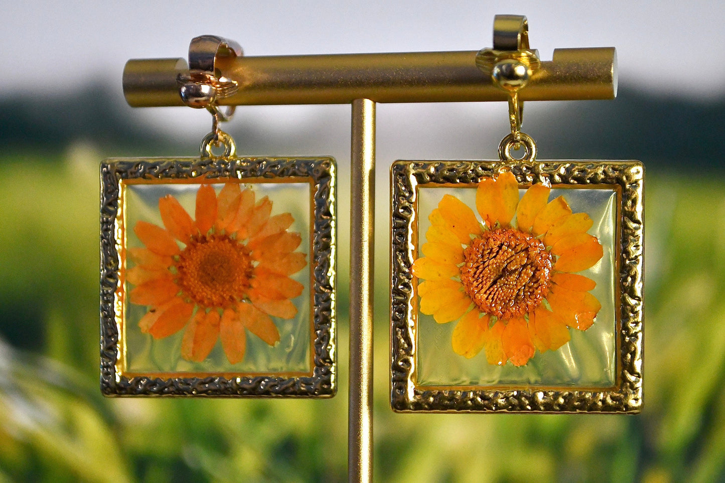 Flower Frame Real Clip On Earrings