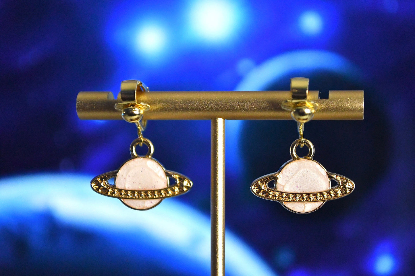 Saturn Planet Diamond Clip On Earrings