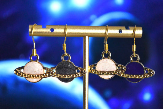 Saturn Planet Diamond Clip On Earrings