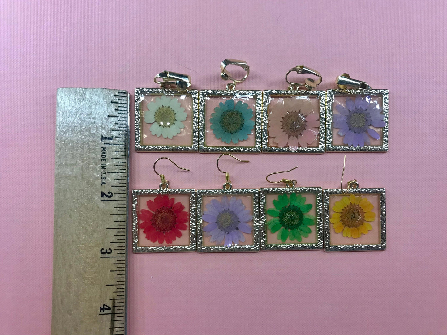 Flower Frame Real Clip On Earrings