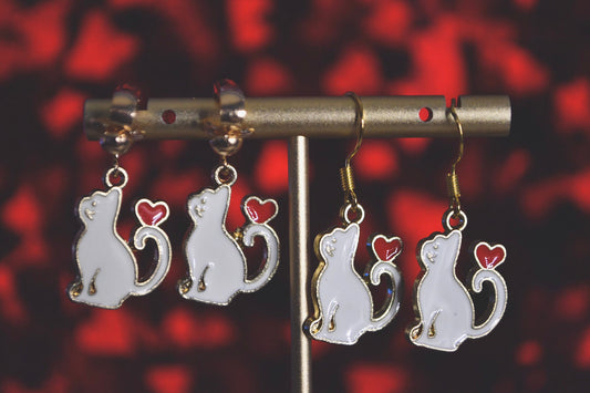 Cat Hearts Clip On Earrings